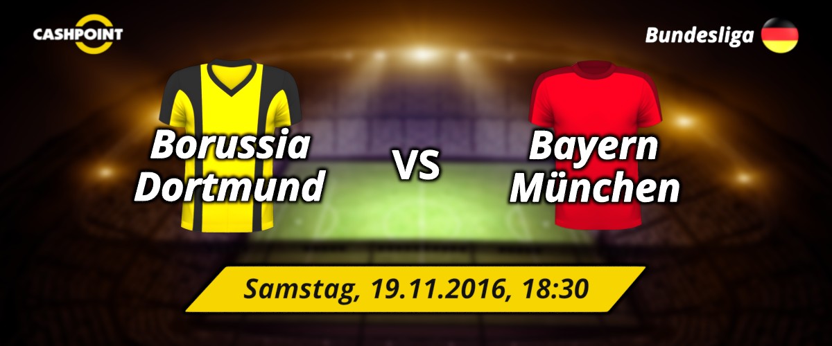Samstag, 19.11.2016, 18:30 Uhr: Borussia Dortmund VS Bayern Muenchen, Deutsche Bundesliga 11. Spieltag, Dortmund, Signal Iduna Park