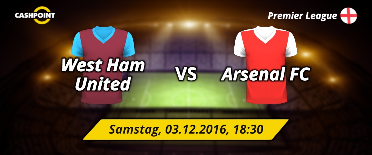 Samstag, 03.12.2016, 18:30 Uhr: West Ham United VS Arsenal London, Premier League 14. Spieltag, London, London Stadium