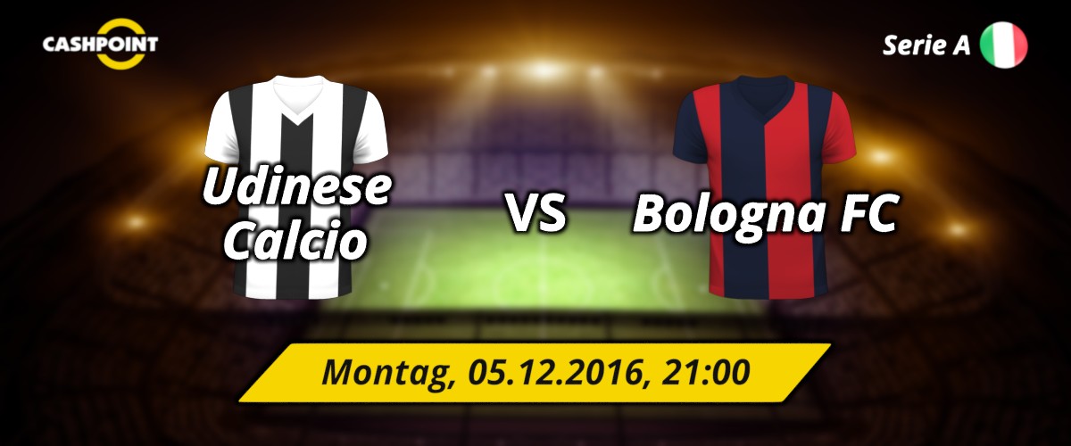 Montag, 05.12.2016, 21:00 Uhr: Udinese Calcio VS FC Bologna, Serie A 15. Spieltag, Udine, Dacia Stadion